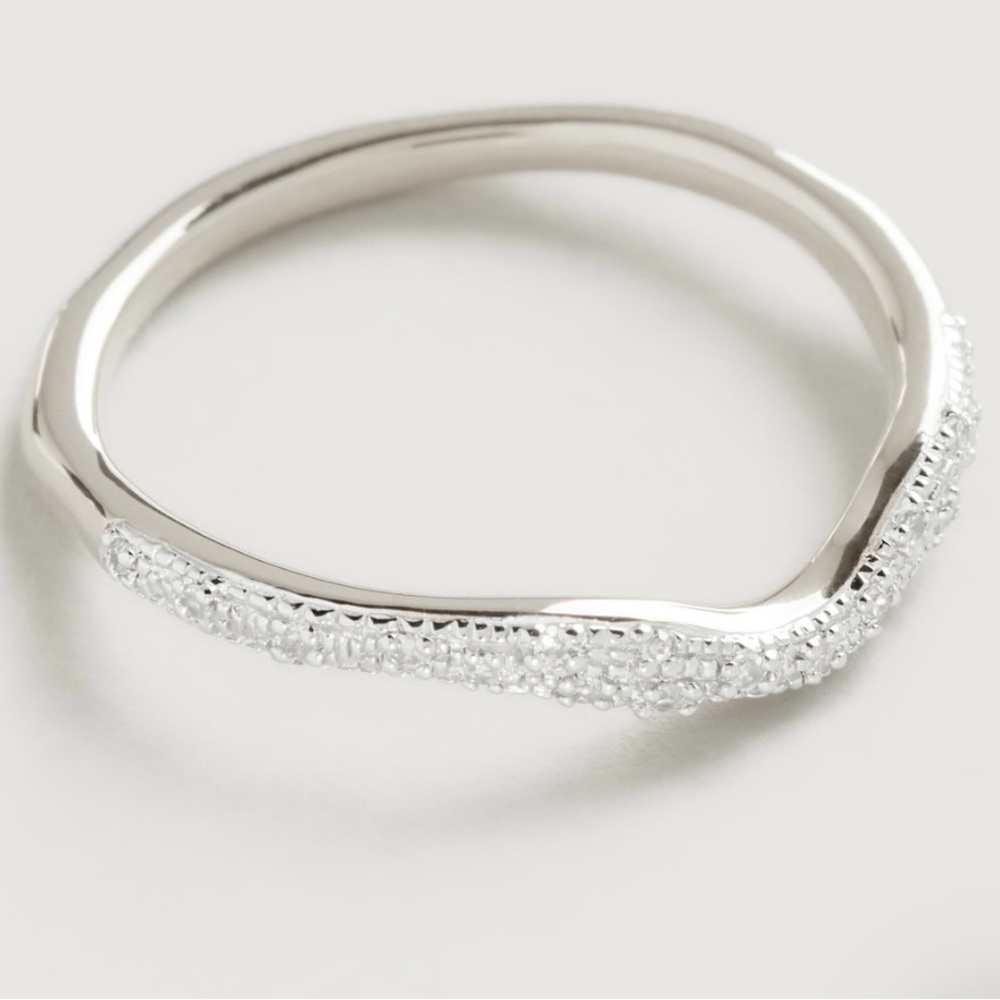 Monica Vinader Riva Diamond Wave Stacking Ring Sterling Silver Size 6